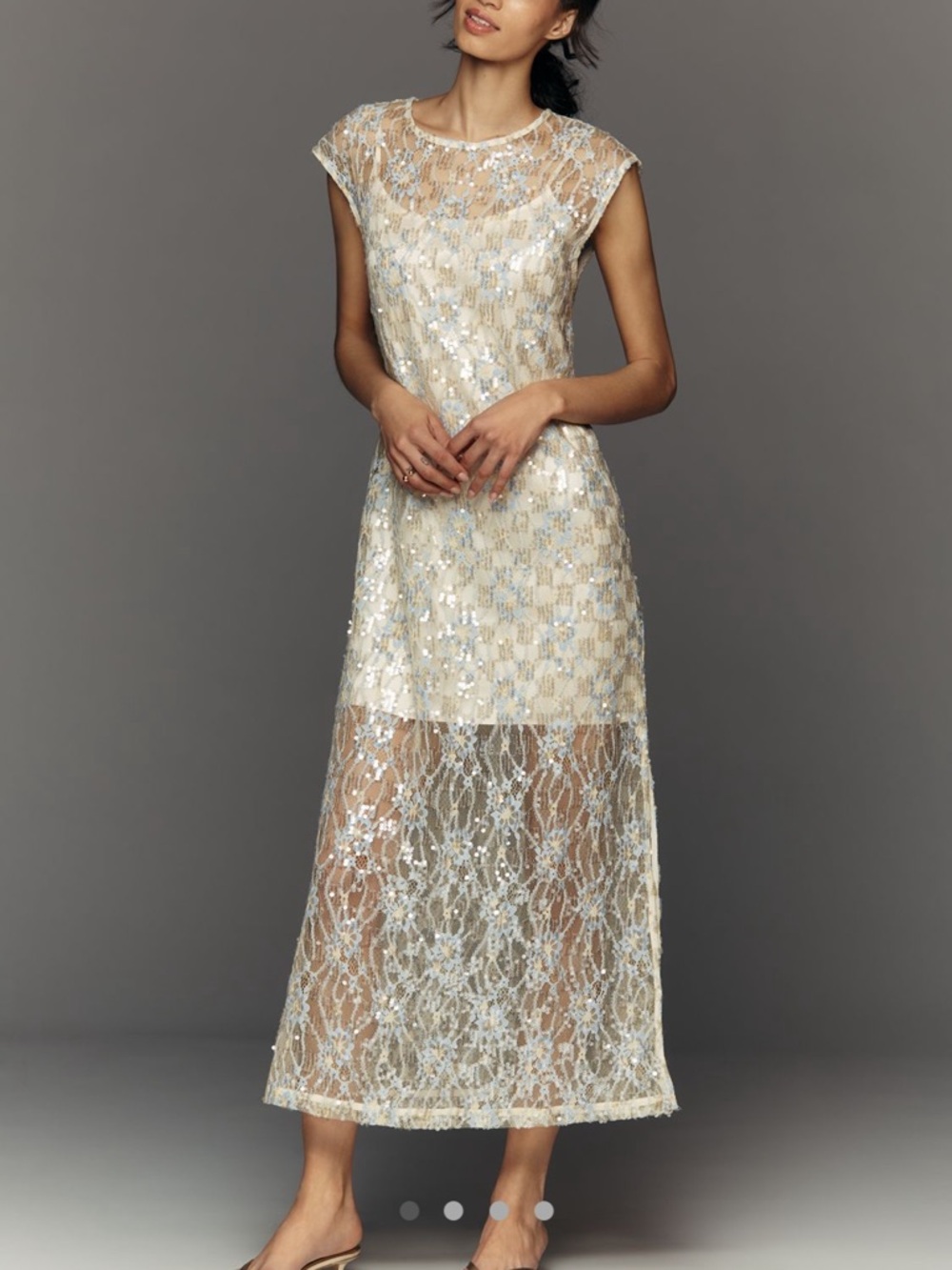 Ivory Sequin Lace Midi Dress